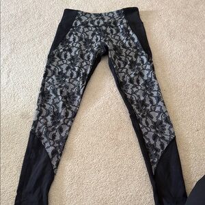 Cynthia Rowley Black Leggings with Lace-Effect Panels